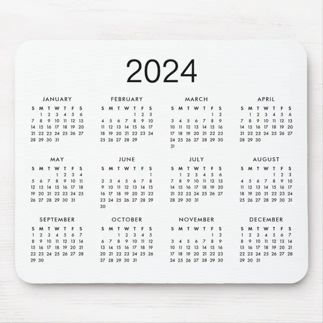 Classic Simple Black And White 2024 Calendar Mouse Pad | Zazzle