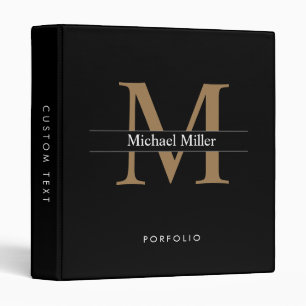 Classic Simple Black Gold Monogram 3 Ring Binder