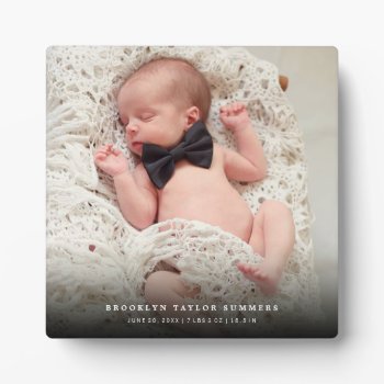 Classic Simple Black Gradient New Baby Photo Plaque by fatfatin_box at Zazzle