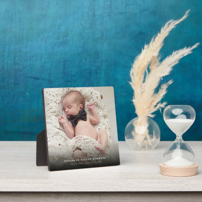 Classic Simple Black Gradient New Baby Photo Plaque (Insitu)