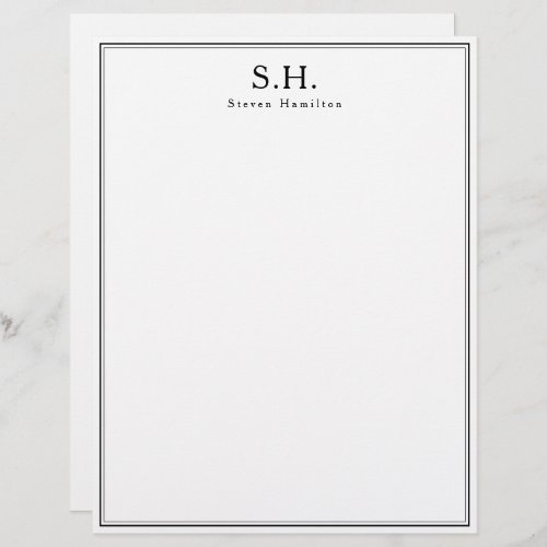 Classic Simple Black Monogram Name Minimalist Chic Letterhead