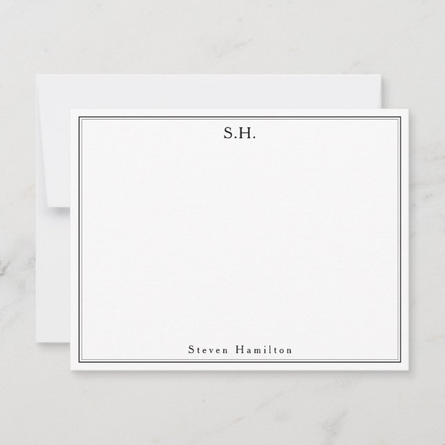 Classic Simple Black Monogram Name Minimalist Chic Note Card (Front)