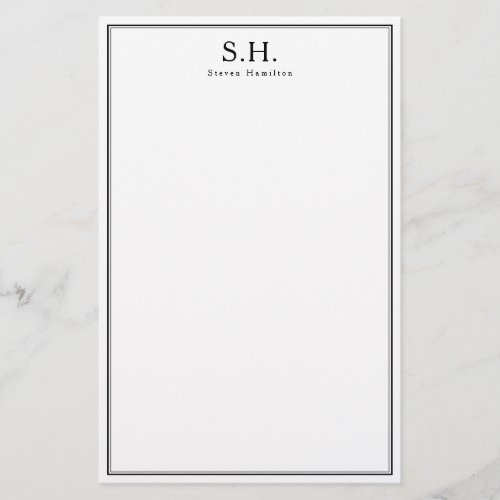 Classic Simple Black Monogram Name Minimalist Chic Stationery