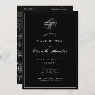 Classic Simple Black Piano Recital Invitation