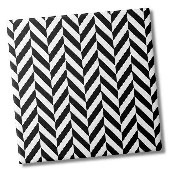 Classic Simple Black White Herringbone Pattern Ceramic Tile (Classic Simple Black White Herringbone Pattern Ceramic Tile)