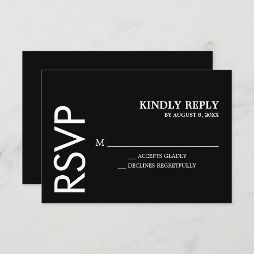 Classic Simple Black White Wedding RSVP Card