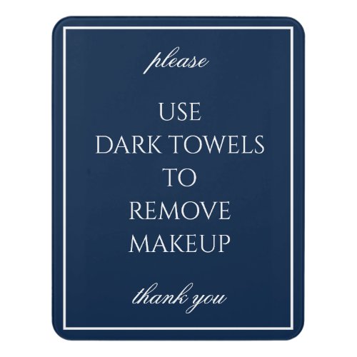 Classic Simple Blue Bathroom Makeup Towel Sign