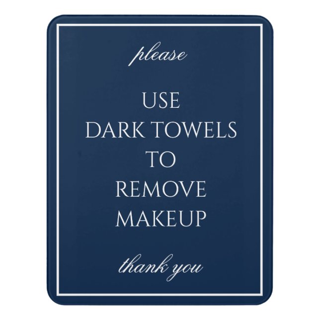 Classic Simple Blue Bathroom Makeup Towel Sign (Contemporary Vert)
