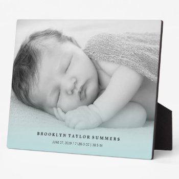 Classic Simple Blue Gradient New Baby Photo Easel Plaque by fatfatin_box at Zazzle