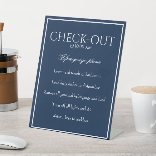 Classic Simple Blue Guest Check Out Table Sign