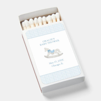 Classic Simple Blue Rocking Horse Boy Baby Shower Matchboxes