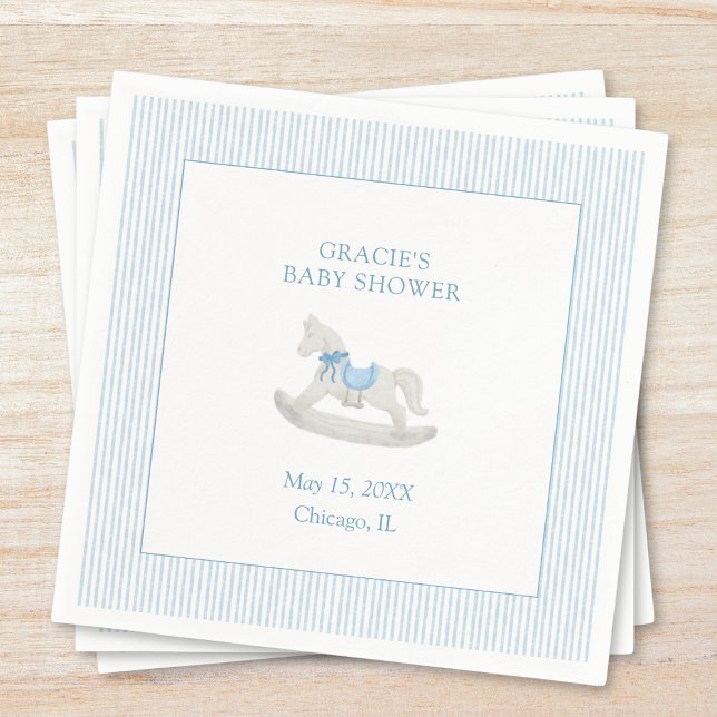 Classic Simple Blue Rocking Horse Boy Baby Shower Napkins (Creator Uploaded)