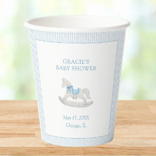 Classic Simple Blue Rocking Horse Boy Baby Shower Paper Cups