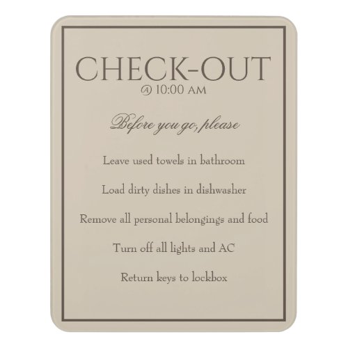 Classic Simple Brown Guest Check Out Sign