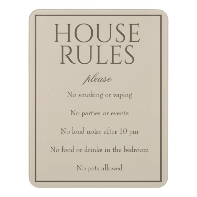 Classic Simple Brown House Rules Guest Sign (Contemporary Vert)