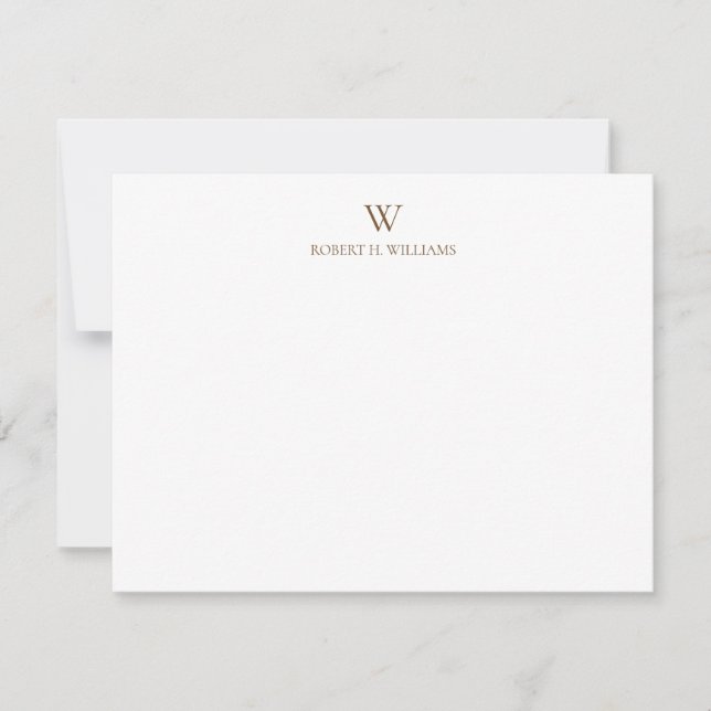 Classic Simple Brown Monogram Note Card (Front)