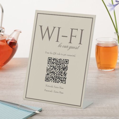 Classic Simple Brown Wi_Fi QR Code Table Sign