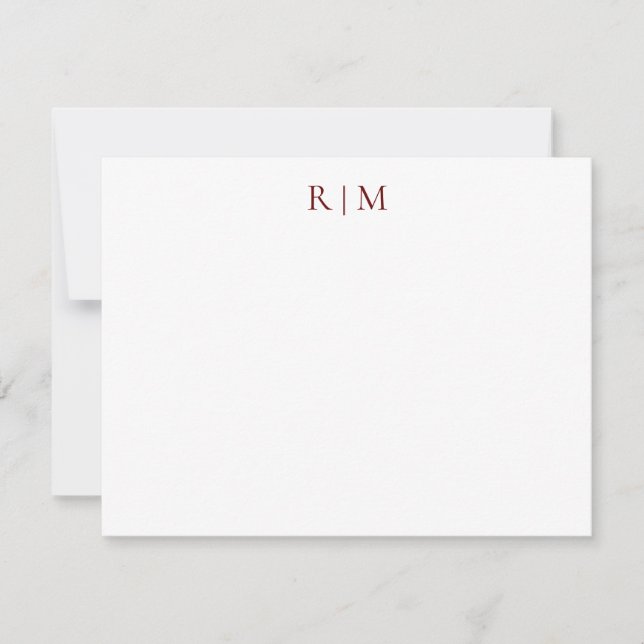 Classic Simple Burgundy Two Monogram Note Card (Front)