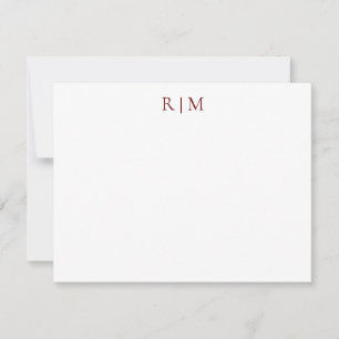Classic Simple Burgundy Two Monogram Note Card