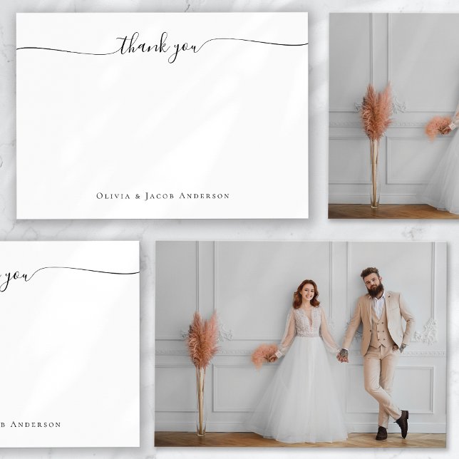 Classic Simple Calligraphy Photo Wedding Thank You Card (Creator Uploaded)