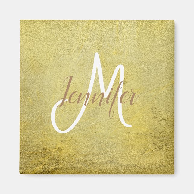 Classic Simple clean Golden glam Monogram Name Magnet (Front)