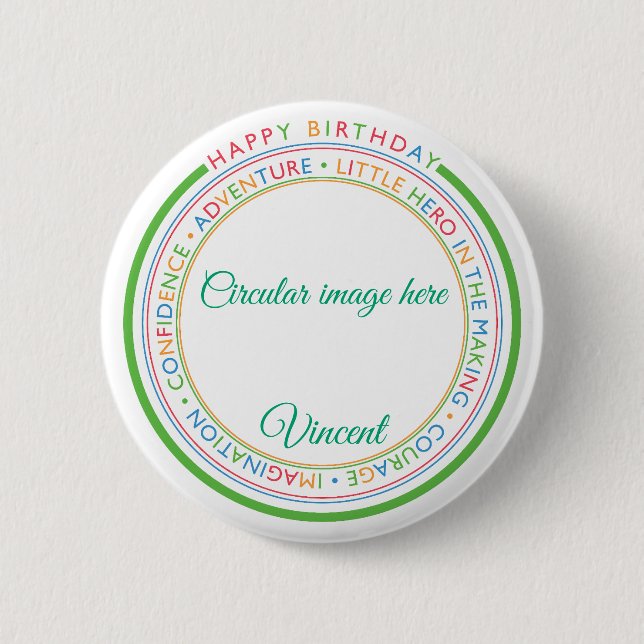 Classic Simple Custom Photo Happy Birthday  Button (Front)
