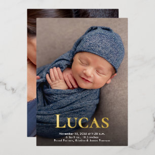 Classic simple Custom Photos Elegant Baby Name Foil Holiday Card