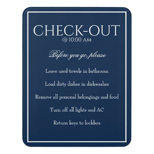 Classic Simple Dark Blue Guest Check Out Sign