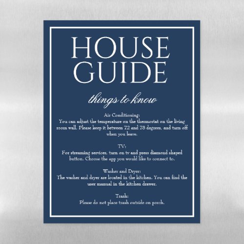 Classic Simple Dark Blue House Guide Magnet Sheet