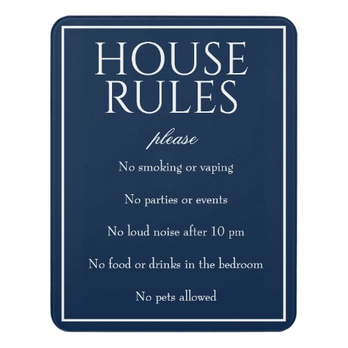 Classic Simple Dark Blue House Rules Guest Sign