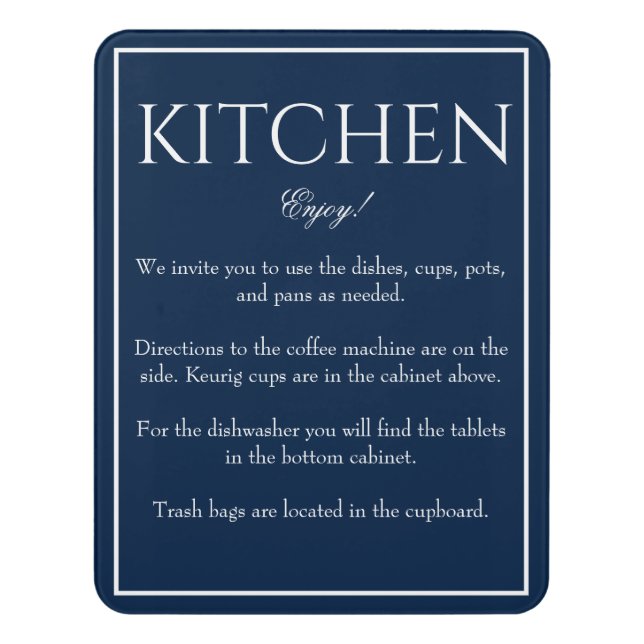 Classic Simple Dark Blue Kitchen Sign (Contemporary Vert)