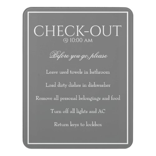 Classic Simple Dark Gray Guest Check Out Sign