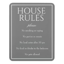 Classic Simple Dark Gray House Rules Guest Sign