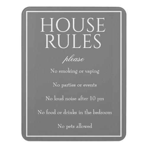 Classic Simple Dark Gray House Rules Guest Sign