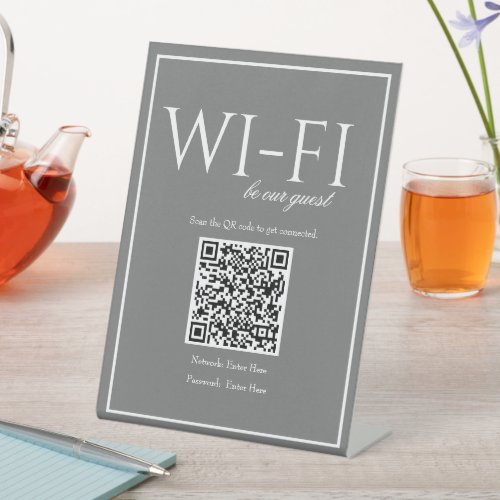 Classic Simple Dark Gray Wi_Fi QR Code Table Sign