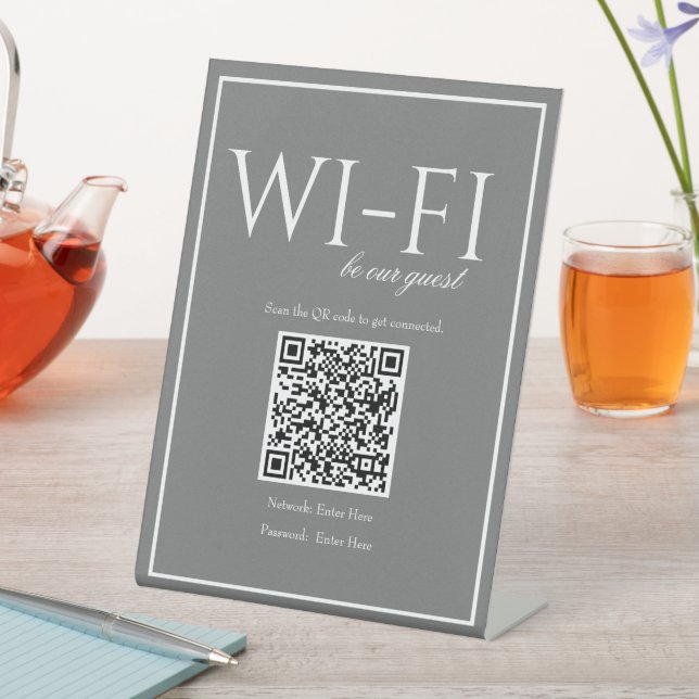 Classic Simple Dark Gray Wi-Fi QR Code Table Sign (In SItu)