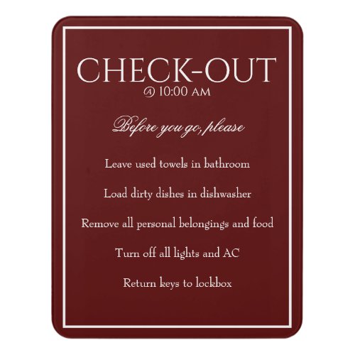 Classic Simple Deep Red Guest Check Out Sign