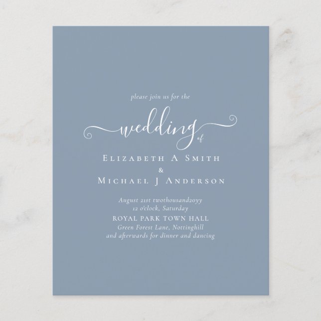 Classic Simple DUSTY BLUE Wedding Budget (Front)
