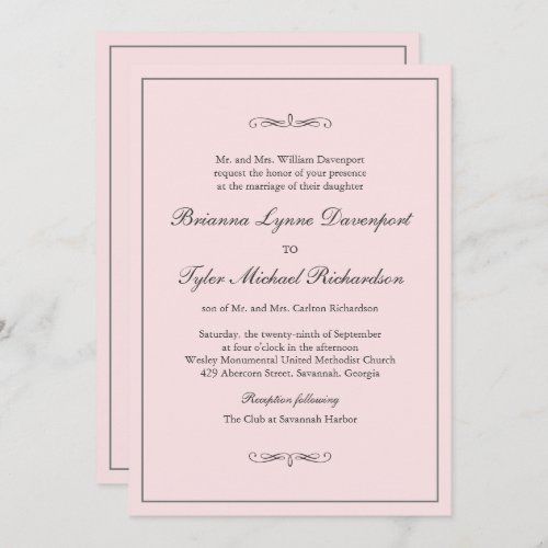 Classic Simple Elegance Blush Pink Wedding Invitation