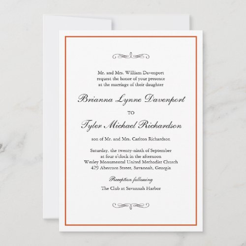 Classic Simple Elegance Burnt Orange Wedding Invitation