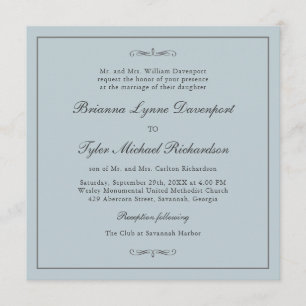 Classic Simple Elegance Dusty Blue Square Wedding Invitation