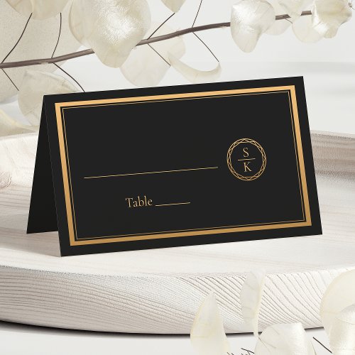 Classic Simple Elegance Gold Black Wedding Place Card
