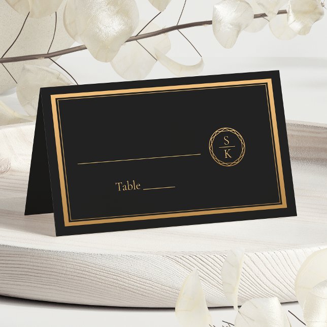 Classic Simple Elegance Gold Black Wedding Place Card (Creator Uploaded)