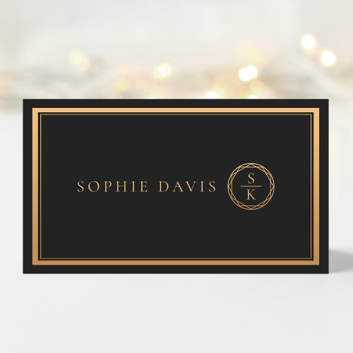 Classic Simple Elegance Gold Black Wedding Place Card