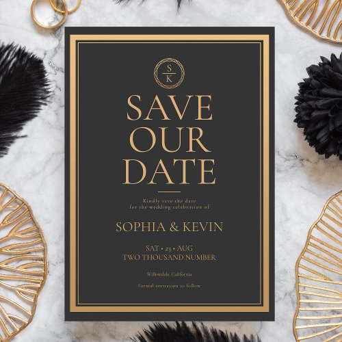Classic Simple Elegance Gold Black Wedding Save The Date