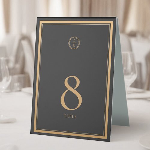 Classic Simple Elegance Gold Black Wedding Table Tent Sign