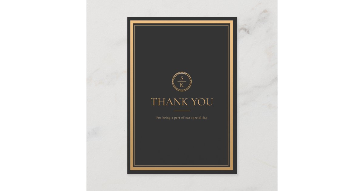 Classic Simple Elegance Gold Black Wedding Thank You Card | Zazzle