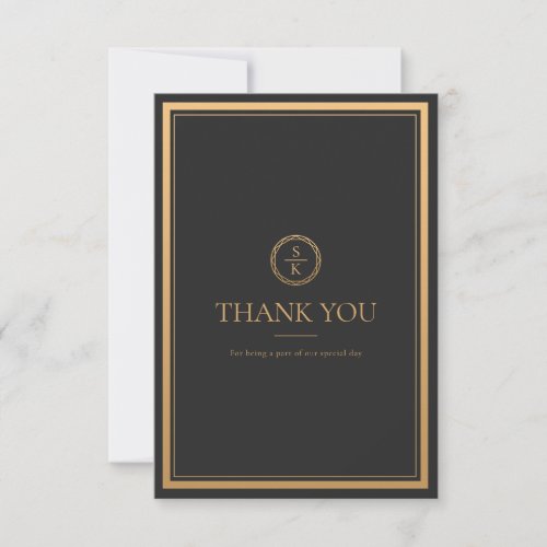 Classic Simple Elegance Gold Black Wedding Thank You Card