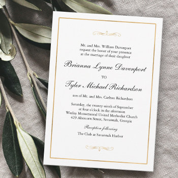Classic Simple Elegance Gold Border Wedding Invitation by Oasis_Landing at Zazzle