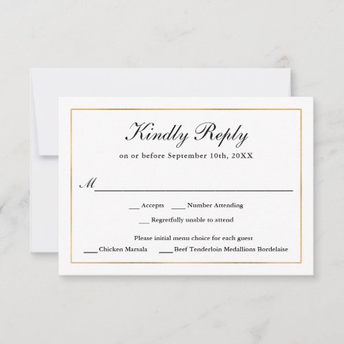 Classic Simple Elegance Gold RSVP with Menu Choice